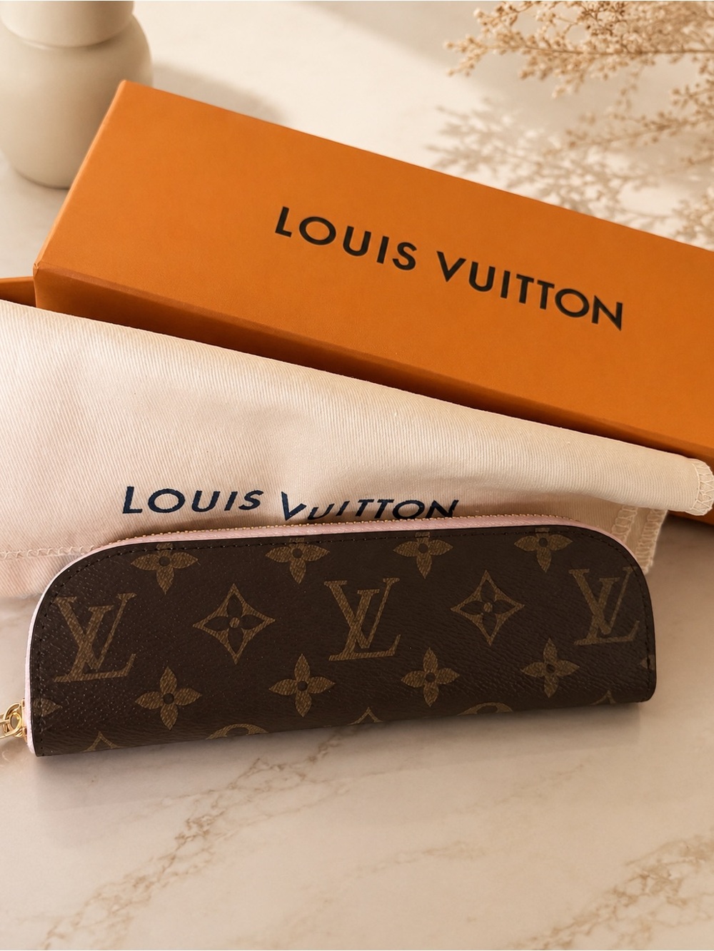 Louis Vuitton Brown Monogram Canvas Eyewear Pouch with Pink Trim